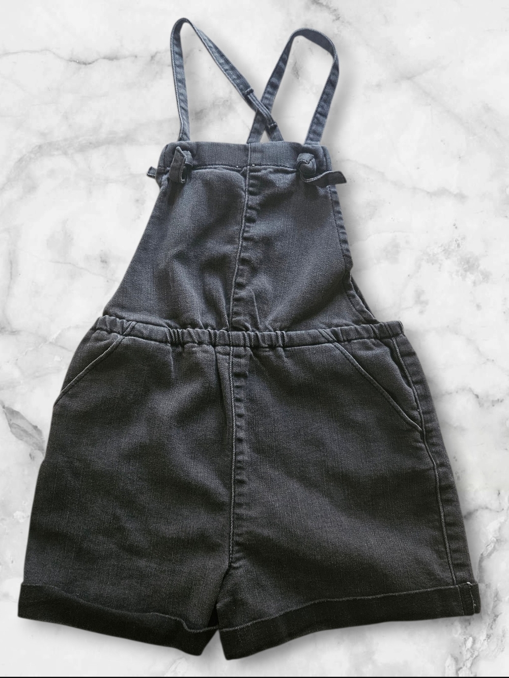 OshKosh B’gosh Washed Black Denim Shortalls Romper Girls Size 7